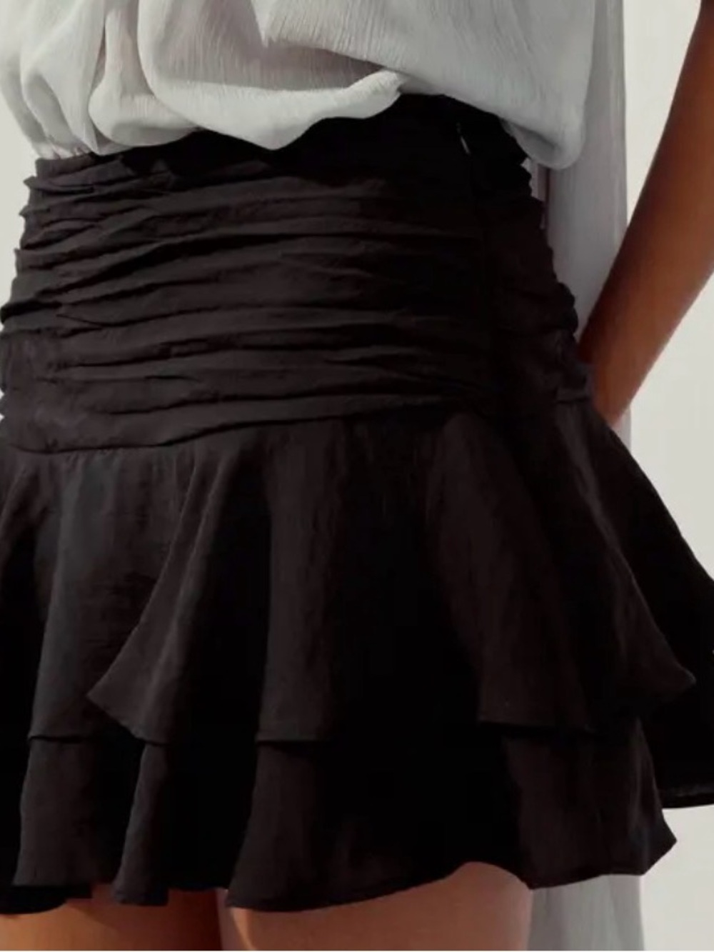 Zara Black Ruched Tiered Mini Skort